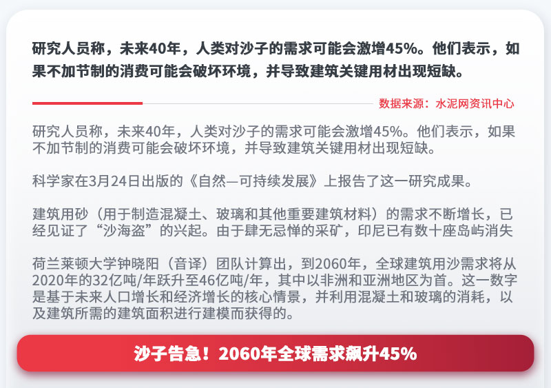 沙子告急！2060年全球需求飆升45%
